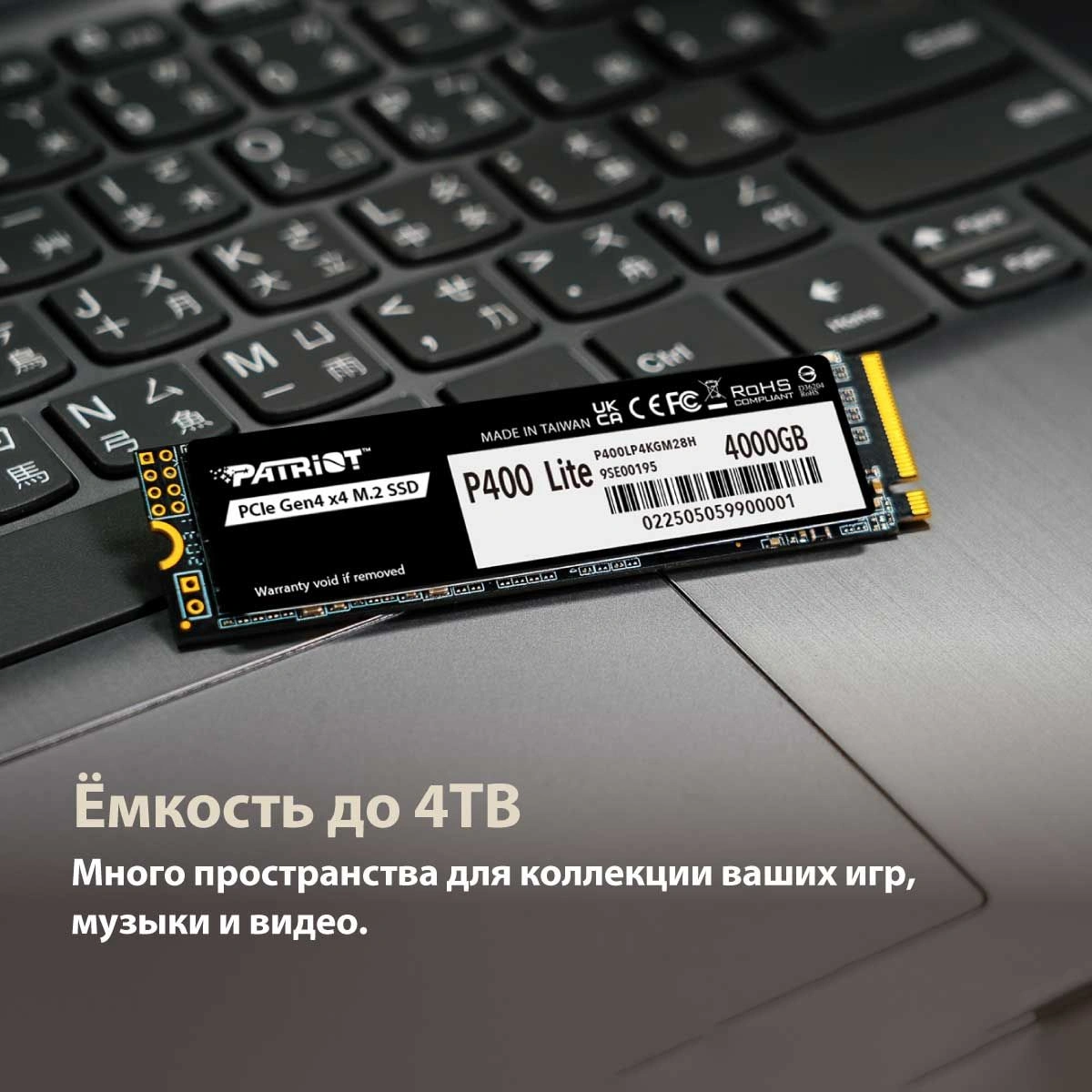 Твердотельный накопитель Patriot P400 Lite 1024ГБ, M.2 2280, PCIe 4.0 x4, M.2 P400LP1KGM28H