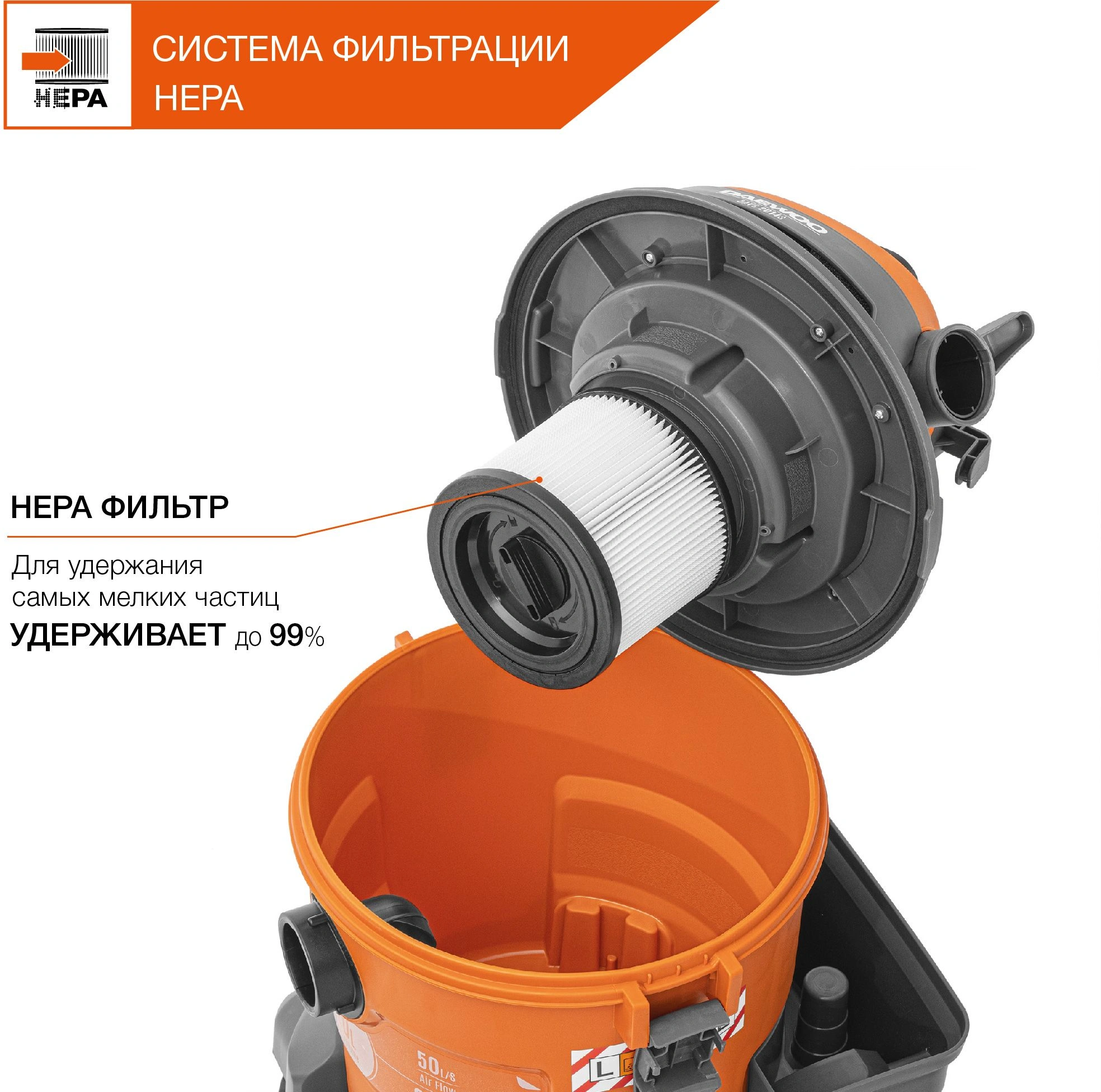 Строительный пылесос Daewoo DAVC 2014 оранжевый