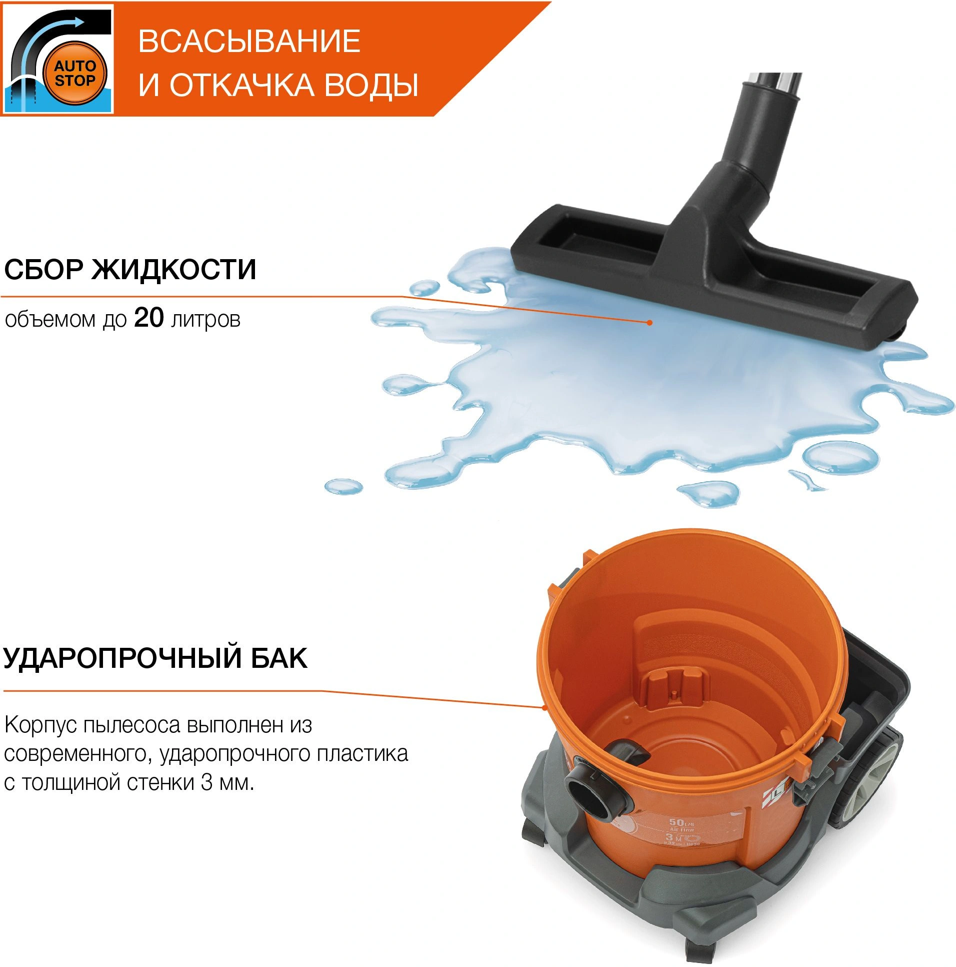 Строительный пылесос Daewoo DAVC 2014 оранжевый