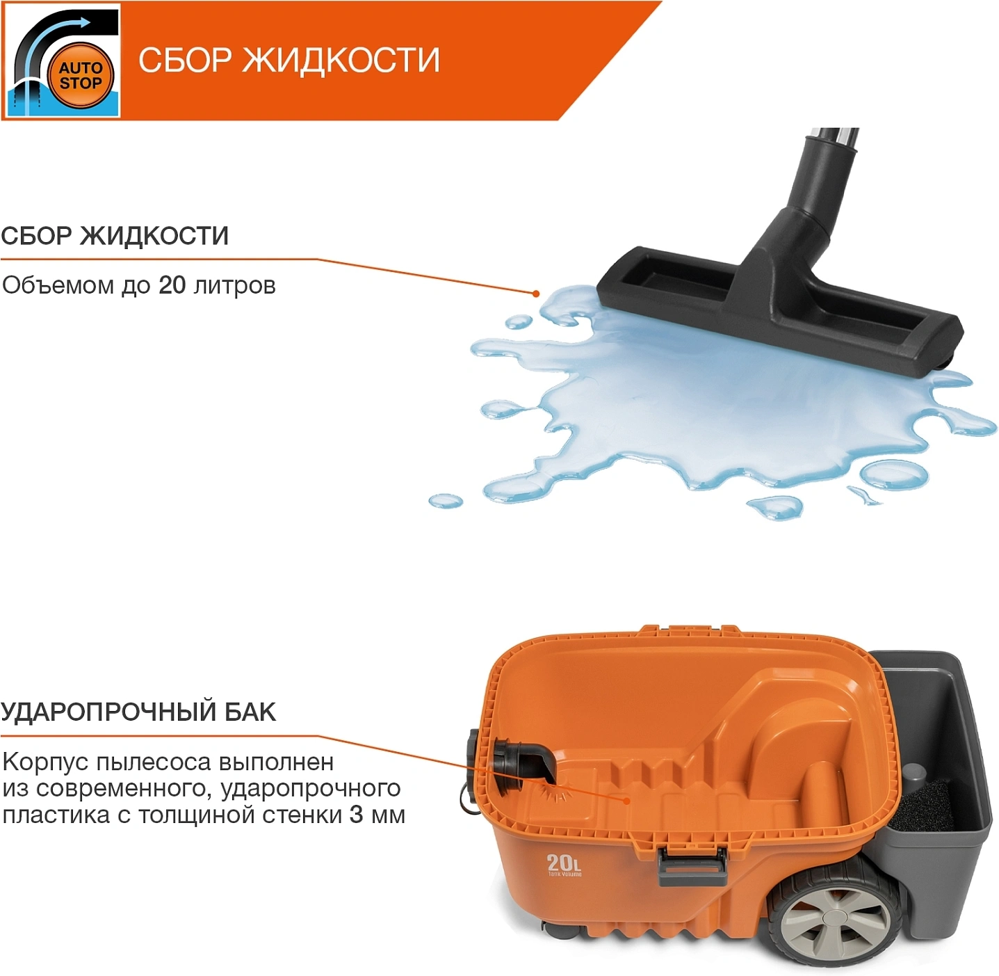 Строительный пылесос Daewoo DAVC 2000S оранжевый