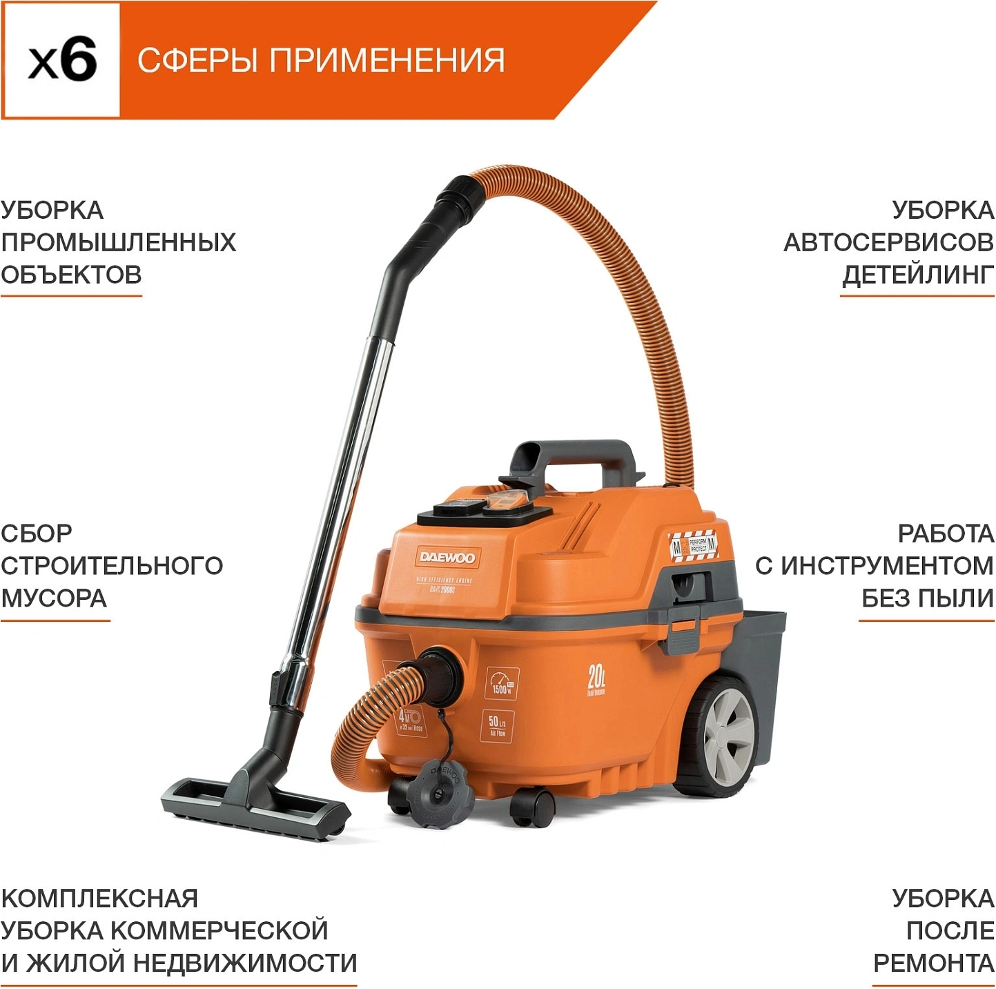 Строительный пылесос Daewoo DAVC 2000S оранжевый