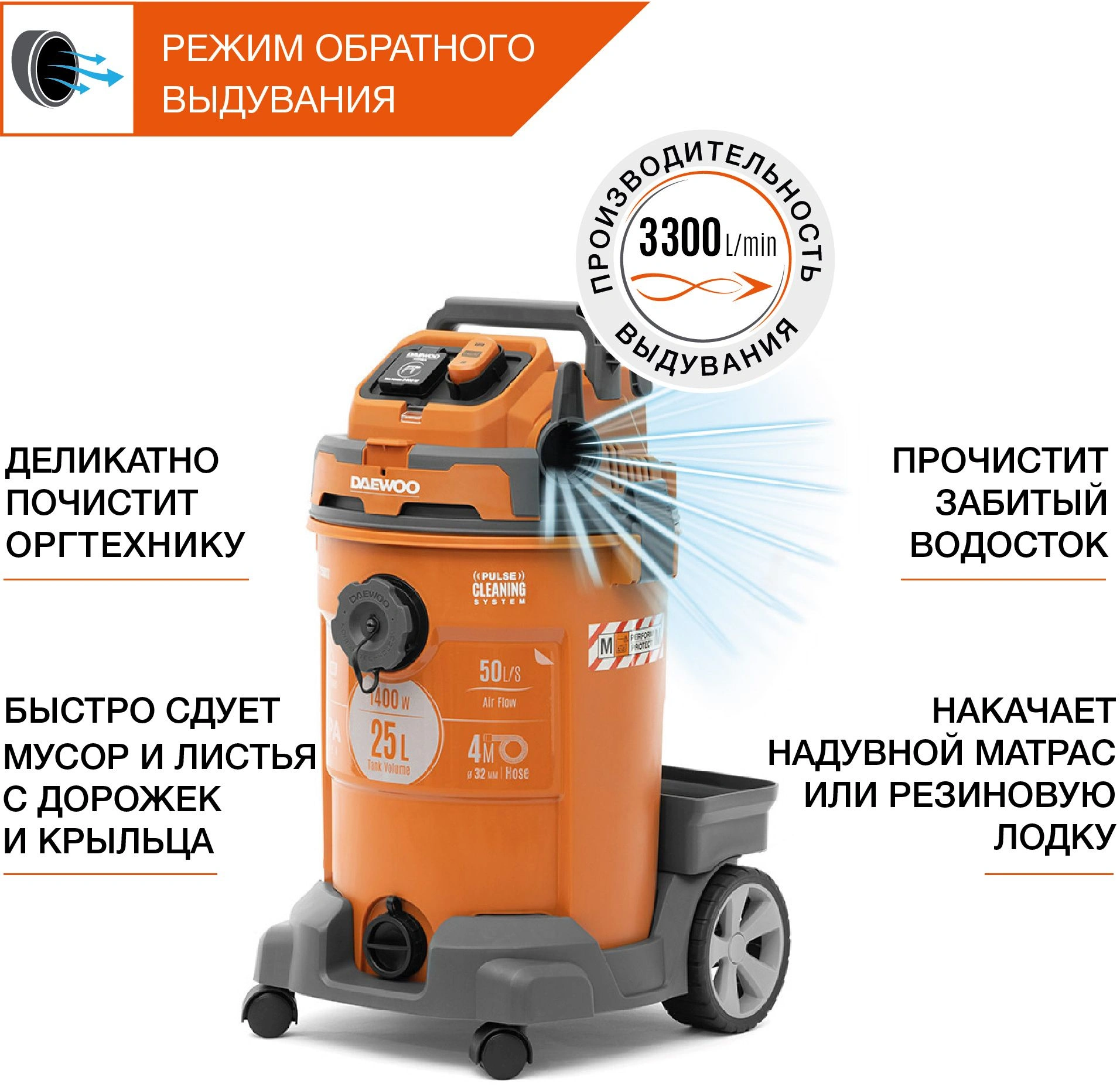 Строительный пылесос Daewoo DAVC 2500SD оранжевый