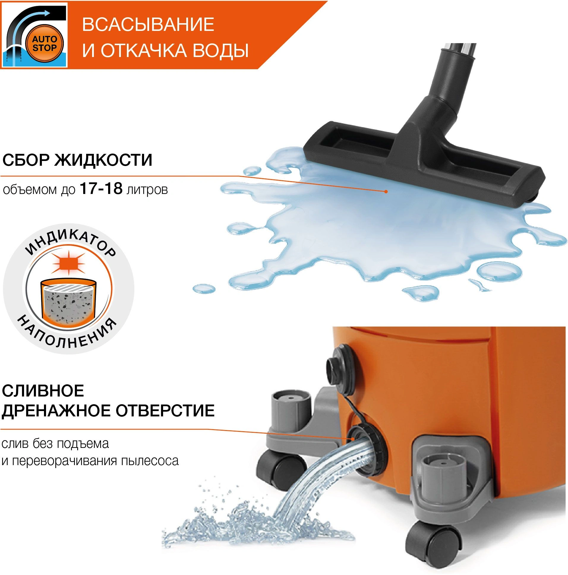Строительный пылесос Daewoo DAVC 2500SD оранжевый