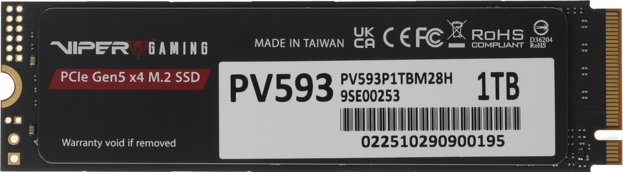 Твердотельный накопитель Patriot Viper VP593 1024ГБ, M.2 2280, PCIe 5.0 x4, M.2 PV593P1TBM28H