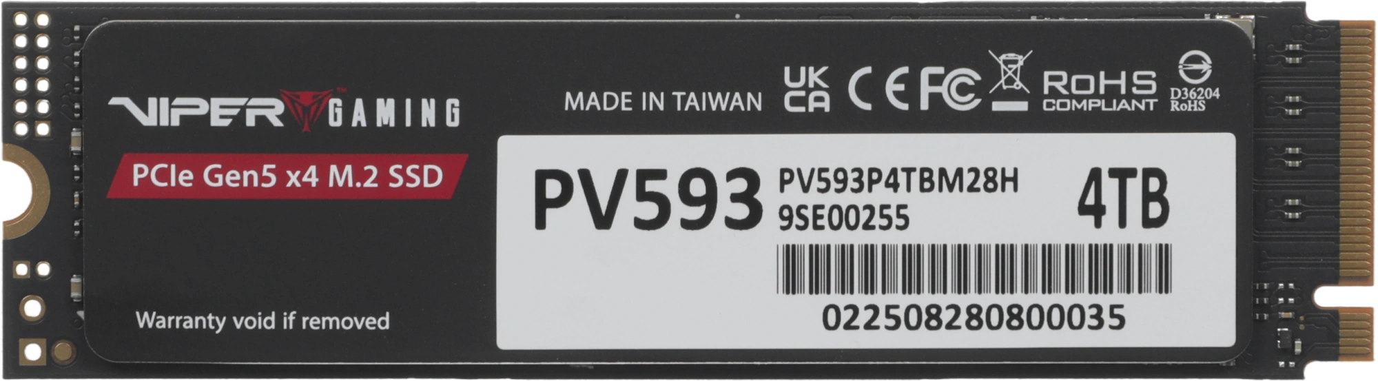 Твердотельный накопитель Patriot Viper VP593 4096ГБ, M.2 2280, PCIe 5.0 x4, M.2 PV593P4TBM28H