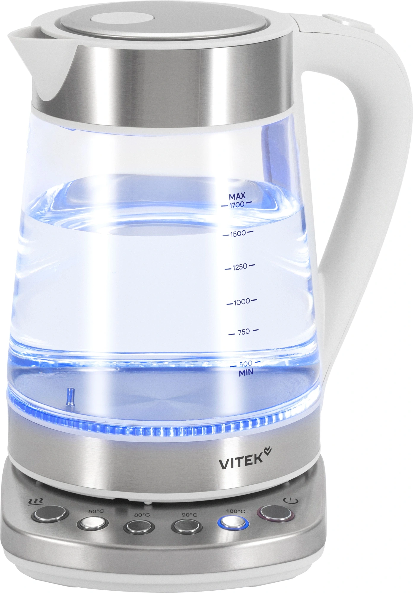 Чайник электрический Vitek VT-WK1031 белый/серебристый, стекло
