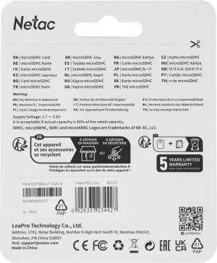 Карта памяти microSDXC 32ГБ Class10 Netac (p500 ultra)