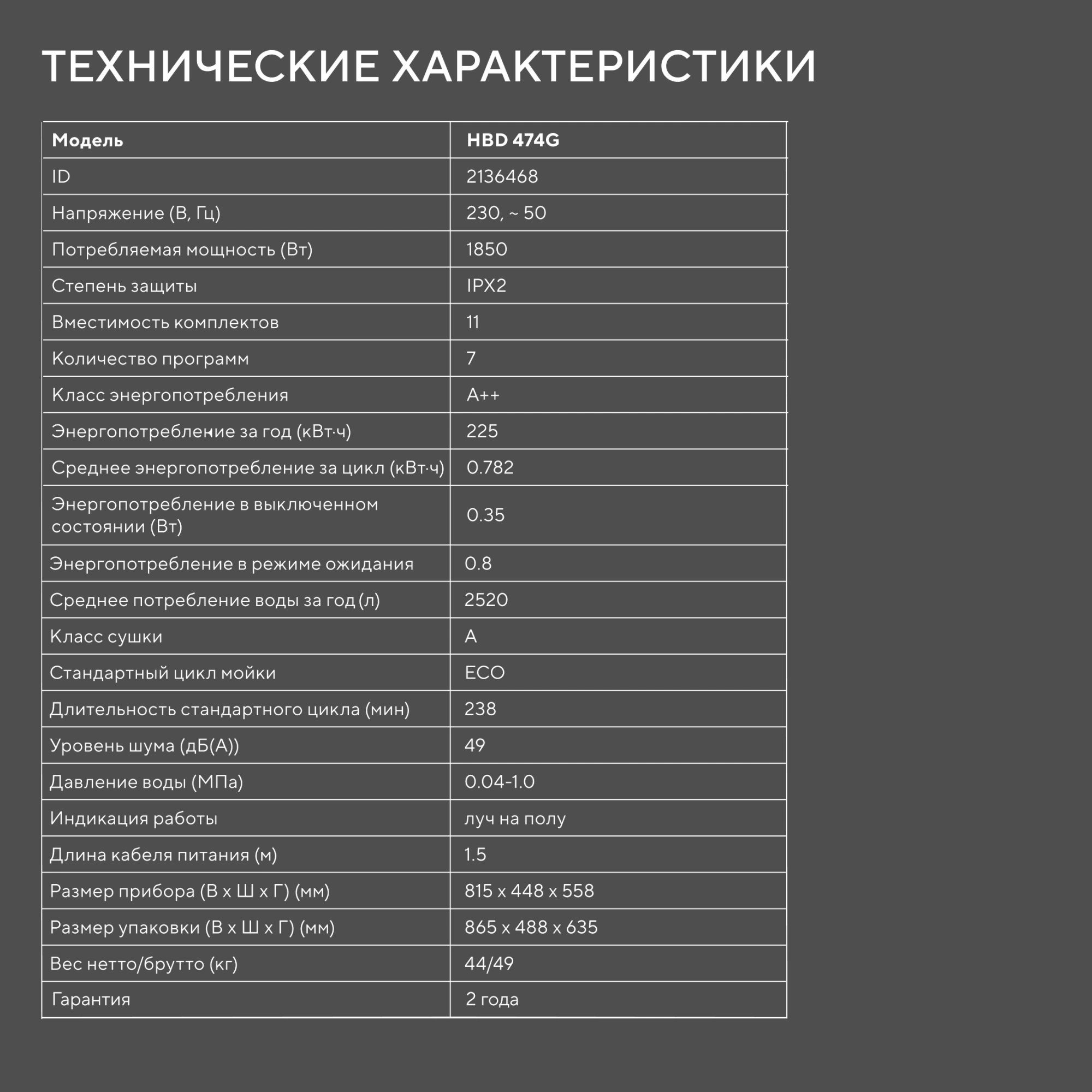 Посудомоечная машина Hyundai HBD 474G