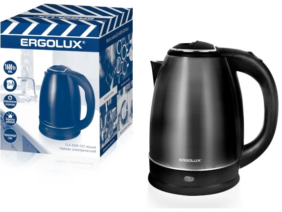 Чайник электрический Ergolux ELX-KS05-C02 графит/черный, металл