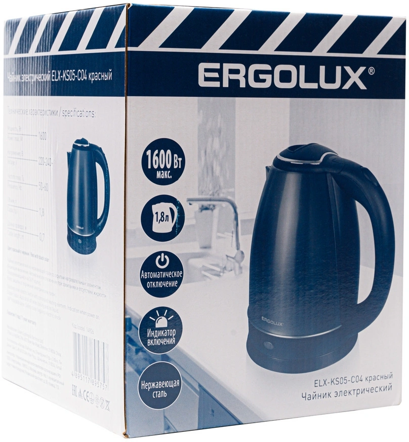 Чайник электрический Ergolux ELX-KS05-C04 красный/черный, металл