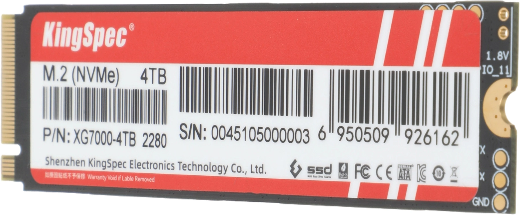Твердотельный накопитель Kingspec XG7000 4096ГБ, M.2 2280, PCIe 4.0 x4, M.2 XG7000-4TB
