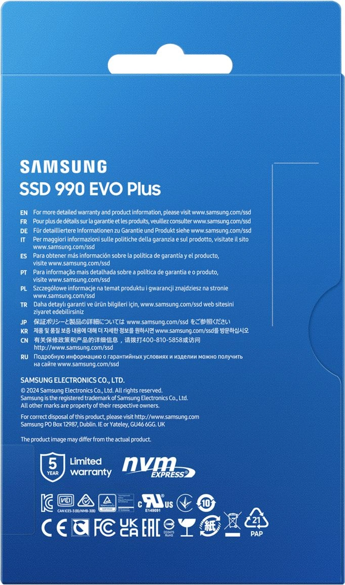 Твердотельный накопитель Samsung 1024ГБ, M.2 2280, PCIe 4.0 x4, M.2 990 Evo Plus (MZ-V9S1T0B/AM)
