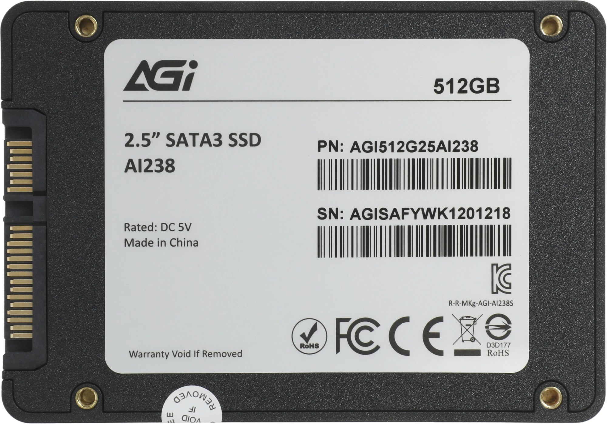 Твердотельный накопитель AGi AI238 512ГБ, 2.5", SATA-III, SATA AGI512G25AI238