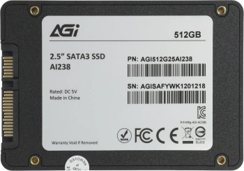 Твердотельный накопитель AGi AI238 512ГБ, 2.5", SATA-III, SATA AGI512G25AI238