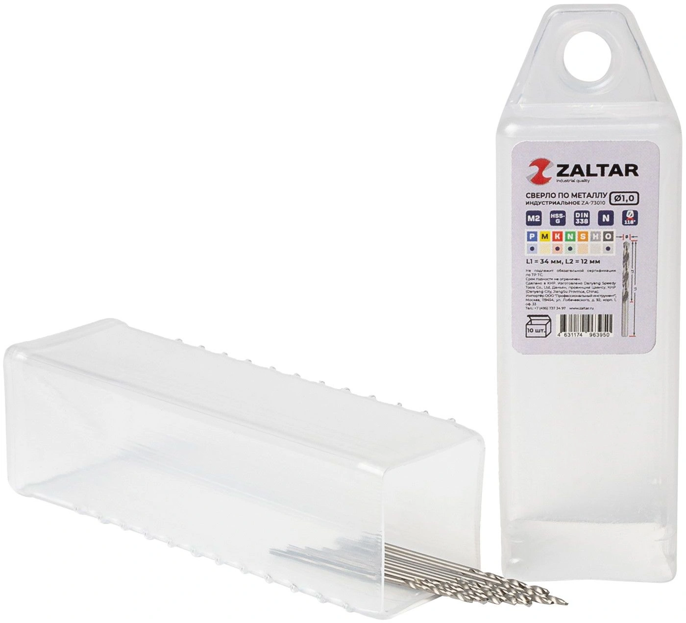 Сверло Zaltar ZA-73010-S10 по мет/пласт Д=1мм Дл=34мм (10пред.) для шуруповертов/дрелей