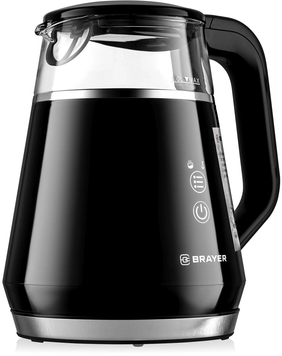 Чайник электрический Brayer BR6105 черный/прозрачный, стекло