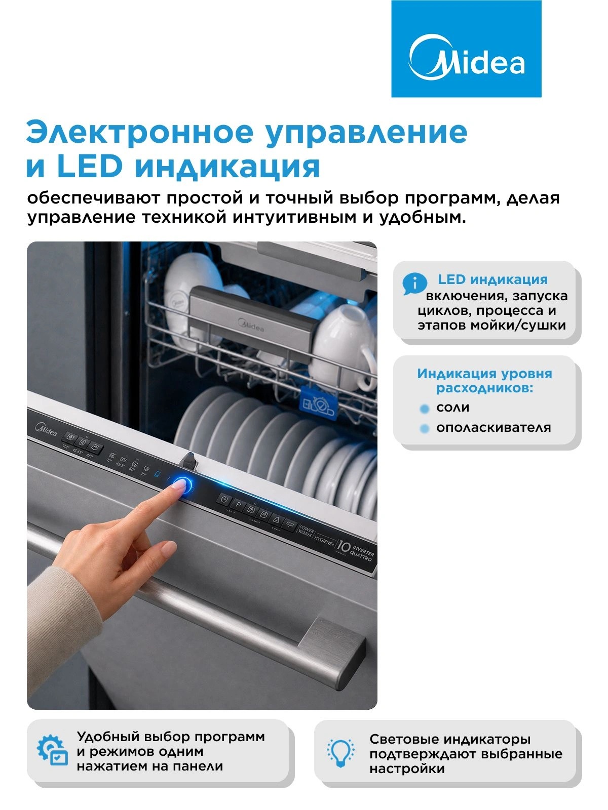 Посудомоечная машина Midea MID45S485I нержавеющая сталь