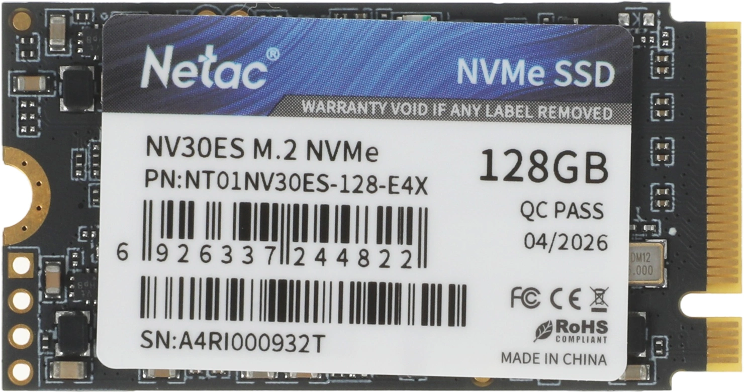Твердотельный накопитель Netac 128ГБ, M.2 2242, PCIe 3.0 x4, M.2 NV30ES (NT01NV30ES-128-E4X)