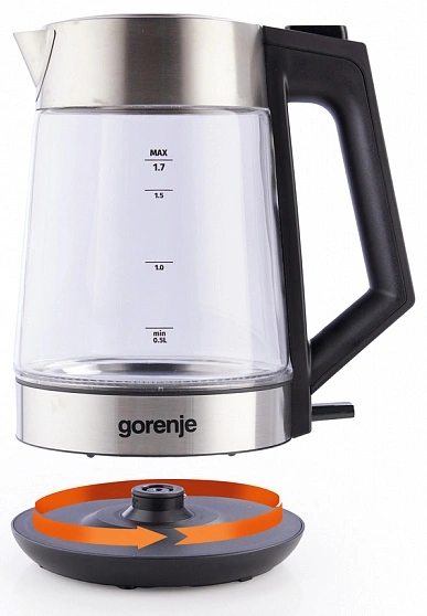 Чайник электрический Gorenje K17OGS нержавеющая сталь/прозрачный, стекло