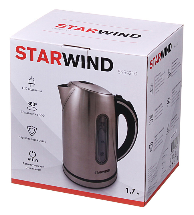 Чайник электрический Starwind SKS4210 серебристый матовый, металл